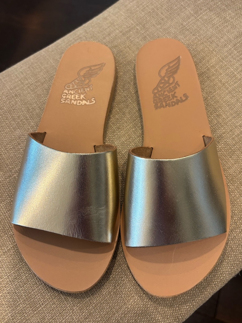Ancient Greek Sandals Metallic platinum Slide Sandals- tagete